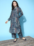 KSUT Blue Dyed Regular Bandhani Kurta with Trousers