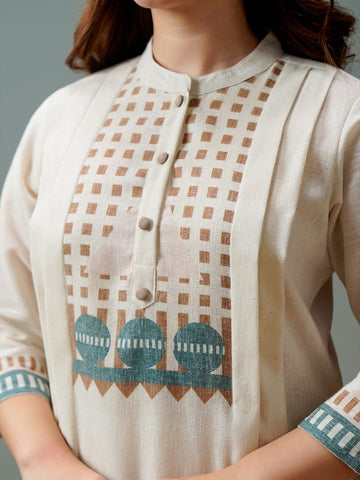 Geometric Border Artisan Kurta with Dupatta