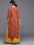 Varanga Women Red Floral Printed Straight Kurta With Gota Detailings
