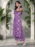 Varanga Women Purple Ikat Printed Straight Kurta With Palazzo