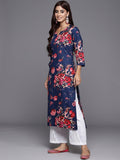 Varanga Women Blue Floral Printed Straight Kurta