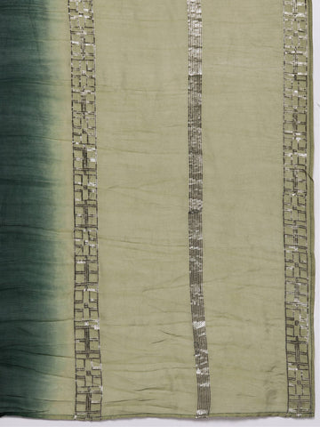 Varanga Women Green Sequins Embellished Kurta Paired With Contrast Sharara And Ombre Dupatta
