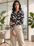 Black Coloured Slim Collar Long Sleeves Graphic Shirt