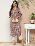 Varanga Women Purple & Gold-Toned Floral Printed Floral Kurta