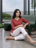 Ethnic Maroon Paisley Top with Notched V-Neckline
