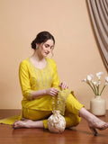 Varanga Women Lime Green Kurta Set With Dupatta