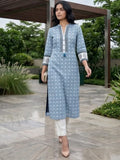 Blue Breeze Block-Print pure cotton Kurta
