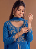 Varanga Blue Embroidered Palazzos With Dupatta | Poly Georgette | Festive