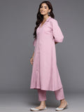 Varanga Women Pink Shirt Collar Neck A-Line Kurta Paired With Tonal Bottom