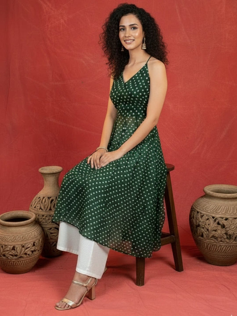 Trendy Bandhni Kurta With Back less Dori Detailing