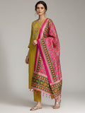 Varanga Women Yellow Yoke Design Kurta with Trousers and Dupatta Set