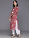 KSUT Women Maroon & White Printed Straight Kurta