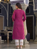 Women's Purple Yoke Embroidered Straight Kurta