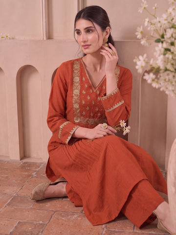 The Mayur Rust Kurta Set