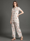 Varanga Off White Quirky Printed Launge Wear Set