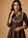 Women's Mocha Elegance Embroidered Anarkali Set