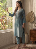 Varanga Women Mandarin Collar Placement Embroidered Kurta Paired With  Tonal Bottom