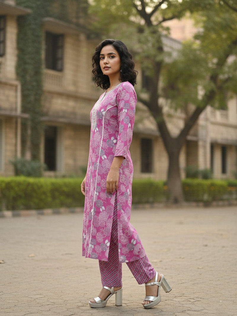 Pure Cotton Embroidered Summer Kurta Set for Women