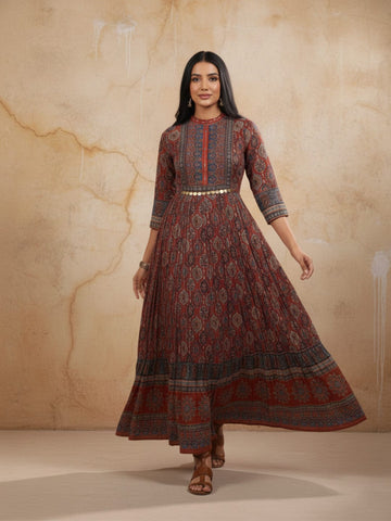 Varanga Pure Cotton Hand-Block Print Anarkali Maxi Kurta