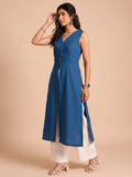 Sleeveless Blue Linen Kurta