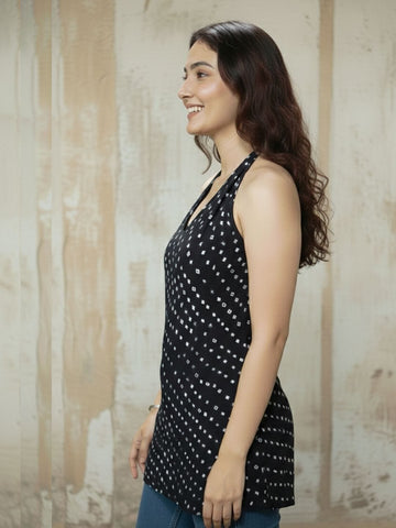 V-Neck Bandhni Sleeveless Kurti