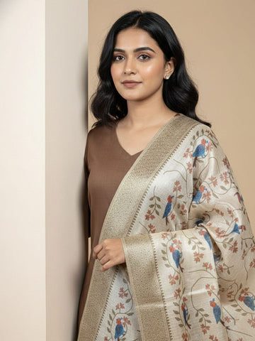 Varanga Women V Neck Straight Kurta With Pants & Dupatta