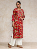 Varanga Women Bold Floral Printed With Lace gota patti Detailed Yoke Kurta