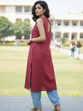 Varanga Sleeveless Solid Kurta with V-Neck and Subtle Floral Embroidery