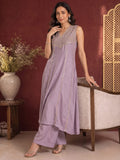 Lavender Zari Embroidered Yoke Panel Kurta Set