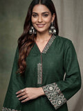 Varanga Women Green Embroidered Long & Flared Sleeves Kurta With Tonal Bottom