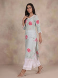 Varanga Women Floral Printed Lace Detail Straight Kurta