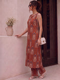 Fusion Block Printed Sleeveless Kurta Set In Cotton