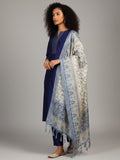 Varanga Women Navy Blue Woven Zari Embroidered Straight Kurta With Bottom And Dupatta