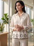 White Coloured Slim Collar Long Sleeves Ethnic Motifs Shirt
