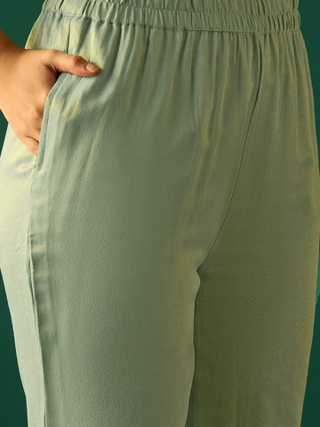 Zari-Embroidered Kurta Paired With Solid Trousers And A Tonal Dupatta .