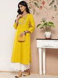 Mustard Yellow Floral Yoke Embroidered Straight Kurta