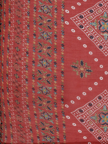 Varanga Women Red Printed V-Neck Embroidered Kurta With Bottom And Dupatta