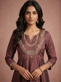 Women's Vintage Gilded Mauve Anarkali Set
