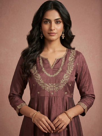 Women's Vintage Gilded Mauve Anarkali Set