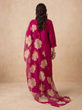 Women's Pink Solid Kurta Set With Floral Printed Dupatta