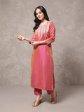 Varanga Women Coral Gota Patti Kurta With Gota Embellishmant On Sleeves