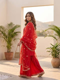 Zari Work Kurta With Sharara And Dupatta