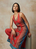 Everyday-ready rust A-line V-neck kurta paired with soft, elasticated solid trousers.