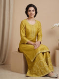 Varanga Women-Bead Work Kurta With Sharara And Dupatta