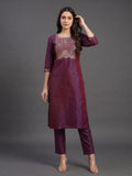Varanga Women Purple Gold Toned Ethnic Motifs Embroidered Gotta Patti Kurta With Trousers Dupatta