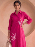 Fuchsia Lace Detailed Shirt Dress