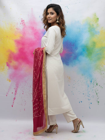 Off-White Half-Sleeve Buttoned Kurta