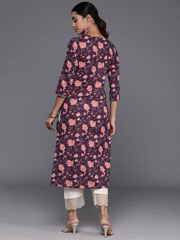 KSUT Women Magenta Floral Printed Gotta Patti Kurta