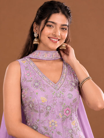 Varanga Women Floral Embroidered Regular Thread Work Kurta with Sharara & With Dupatta