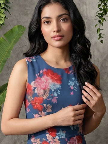 Varanga Blue Colored Women Summer Dress